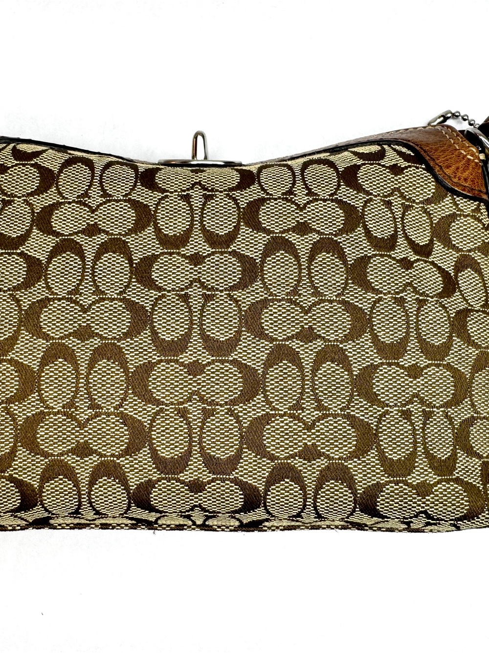 Coach Signature Canvas Turnlock Wristlet Clutch Khaki Brown Leather Trim - Picture 5 of 14